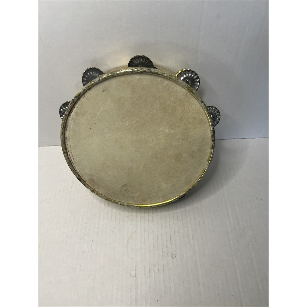 Vtg Rare 8" Metal Frame Tambourine Goat/calf Skin Head Metal Jingles Hand Drum